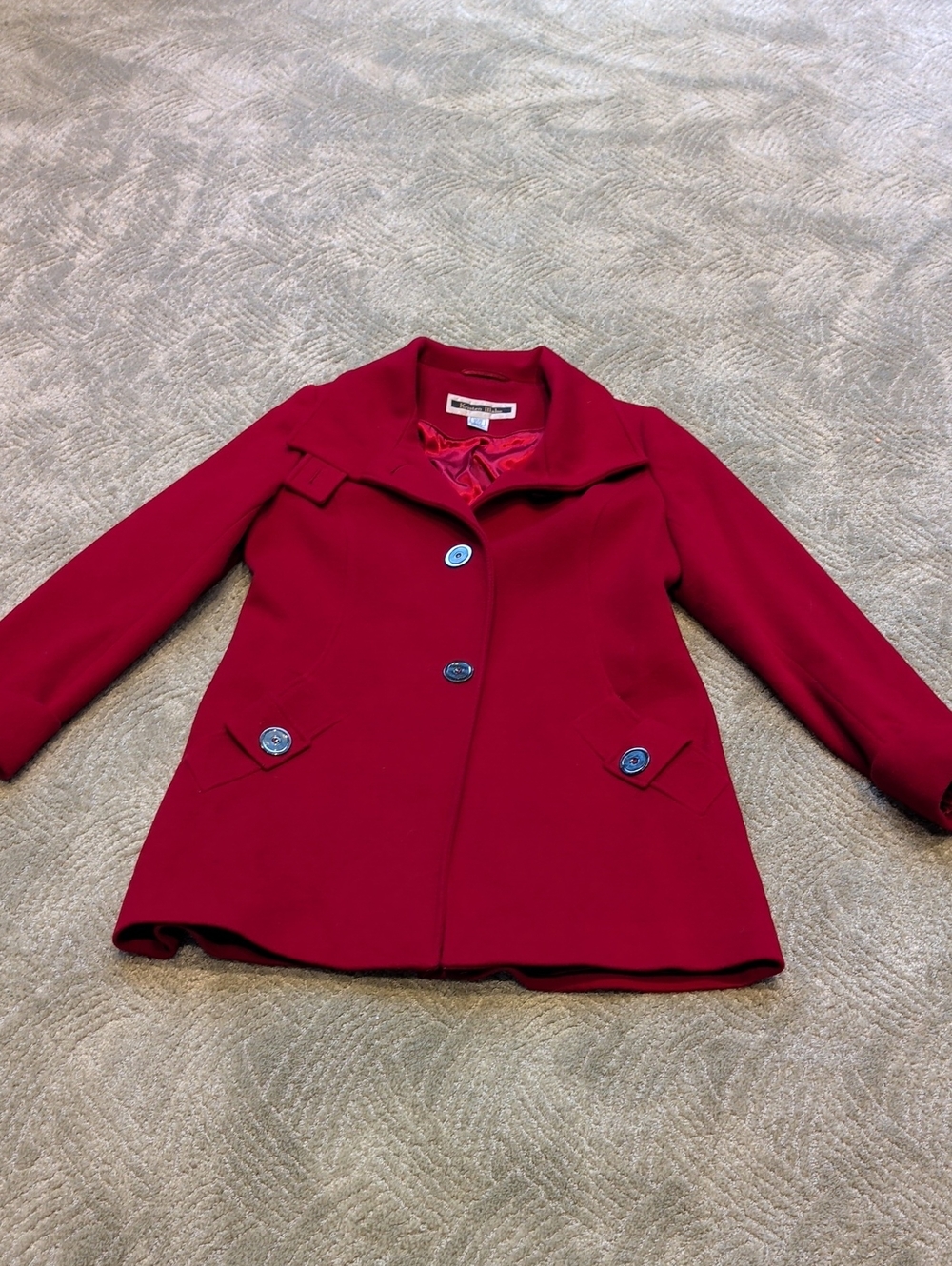 Kristen Blake Red Women's Pea Coat with Button Accents